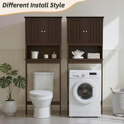 Over Toilet Storage Cabinet with Barn Door & Adjustable Shelves | 24 Inch Wide Bathroom Organizer, Space-Saving, Sturdy Wood, Anti-Tipping, Easy Assembly, for Restroom, Laundry, Small Spaces