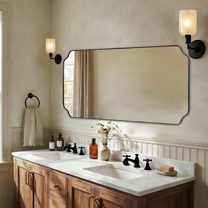 30x60 Black Vanity Mirror for Over Sink Bathroom | Moisture Resistant SUS304 Frame, Rounded Notched Corner, Vertically or Horizontally, Ideal Large Mirror over Bathroom Sink