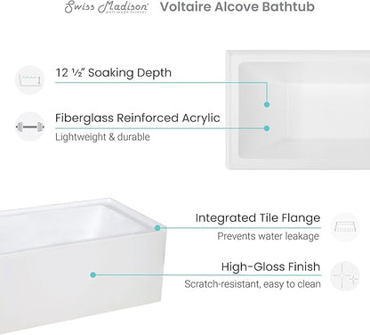 Voltaire 48" x 32" Left-Hand Drain Alcove Bathtub with Apron