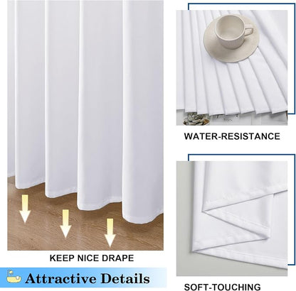 Zora 78 Inch Shower Curtain Set with 12 Plastic Hooks, Plain Fabric White Shower Curtain for Bathroom - Long Shower Curtain, Water Resistance, Machine Washable Soft Cloth, 72WX78L, White