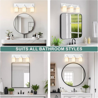 IZORRO Bathroom Vanity Light Fixture, 3-Light 22 Inch White Bathroom Light Fixtures Over Mirror, with White Glass Shade, Modern Farmhouse Vanity Lights, Rustic Restroom Lighting Fixtures