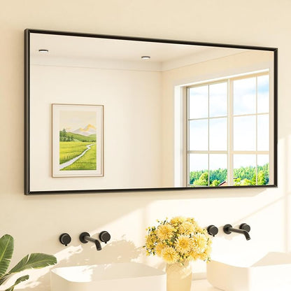 Black Bathroom Mirror for Over Sink 55" x 30" Large Matte Black Beveled Metal Framed Rectangular Vanity Mirror for Bathroom, Bedroom, Entryway, Living Room, Tempered Glass, Shatterproof