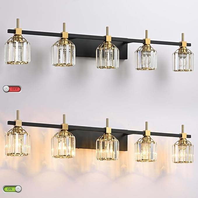 SOLFART Crystal 5 Lights Bathroom Lights Over Mirror Bathroom Vanity Lights for Mirror Bathroom Vanity Lights 5T