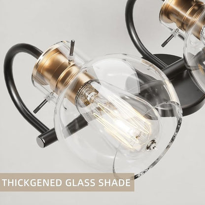 2 Light Bathroom Vanity Light, Black and Red Copper Bathroom Light Fixtures Over Mirror, Modern Copper Vanity Fixtures with Clear Glass Shade, Black Wall Sconce for Living Room