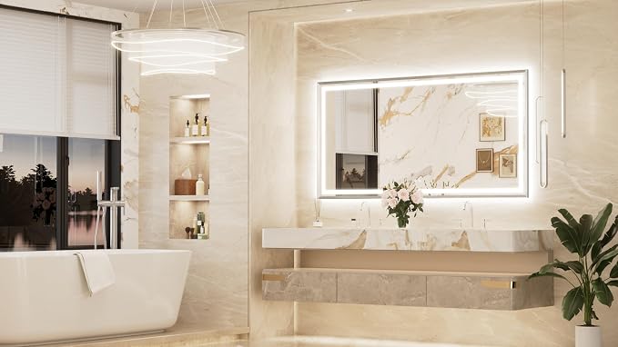 Keonjinn 72x36 Inch Nickel LED Bathroom Mirror with Lights, Beveled Edge | HD Tempered Glass, Frontlit & Backlit, Large Lighted Bathroom Mirror, 3 Color Temperatures, Anti-fog, Stepless Dimmable