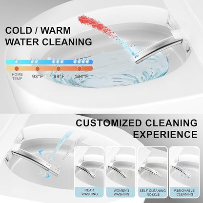 TDH Smart Toilet, Bidet Toilet with LED Display One Piece Toilet for Bathrooms with Heated Seat, Warm Water Sprayer,Dryer and Auto Flush, Foot Sensor & Night Light