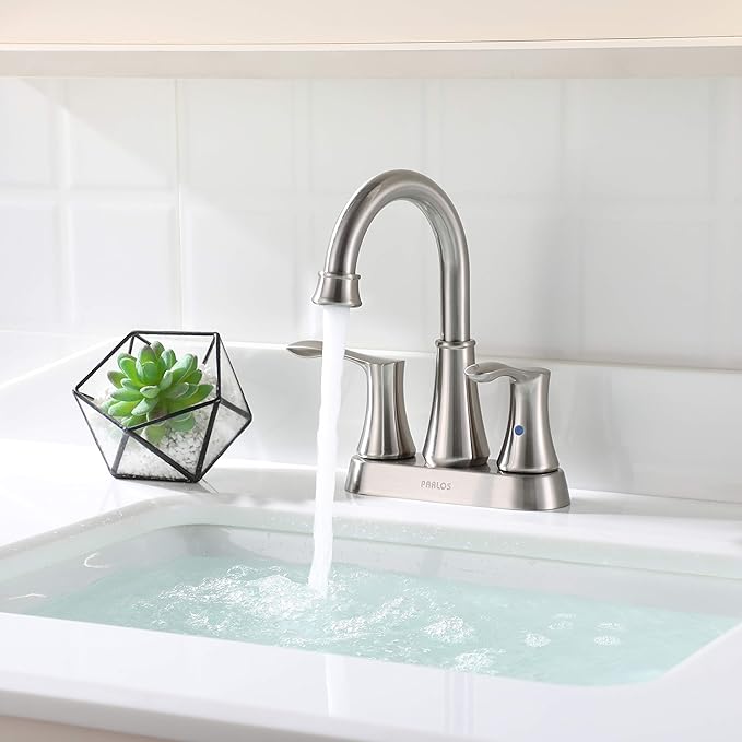 PARLOS Swivel Spout 2-Handle Brushed Nickel Bathroom Sink Faucet with Metal Pop-up Drain and Faucet Supply Lines, Demeter 13627