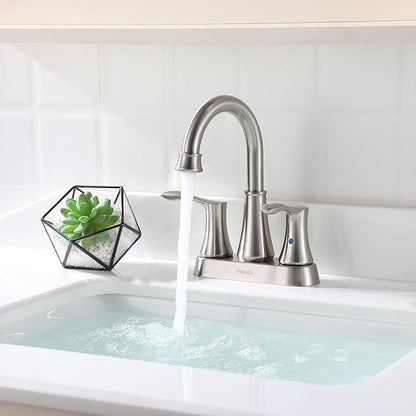 PARLOS Swivel Spout 2-Handle Brushed Nickel Bathroom Sink Faucet with Metal Pop-up Drain and Faucet Supply Lines, Demeter 13627