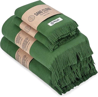 Sand Cloud Turkish Premium Bath Towels for Bathroom - Large, Set of 4 | 100% Certified Organic Turkish Cotton Yarn - Lightweight, Soft & Absorbent - Dry Faster & Cleaner - Terra Green