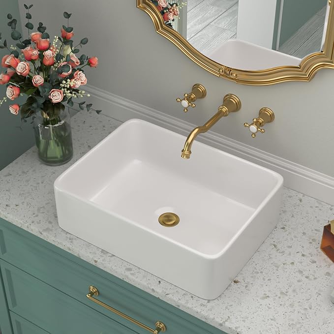 Rectangular Vessel Sink - Beslend 19''x15'' Bathroom Sink Rectangle Above Counter White Ceramic Porcelain Vessel Sinks Art Basin