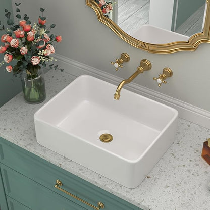 Rectangular Vessel Sink - Beslend 19''x15'' Bathroom Sink Rectangle Above Counter White Ceramic Porcelain Vessel Sinks Art Basin