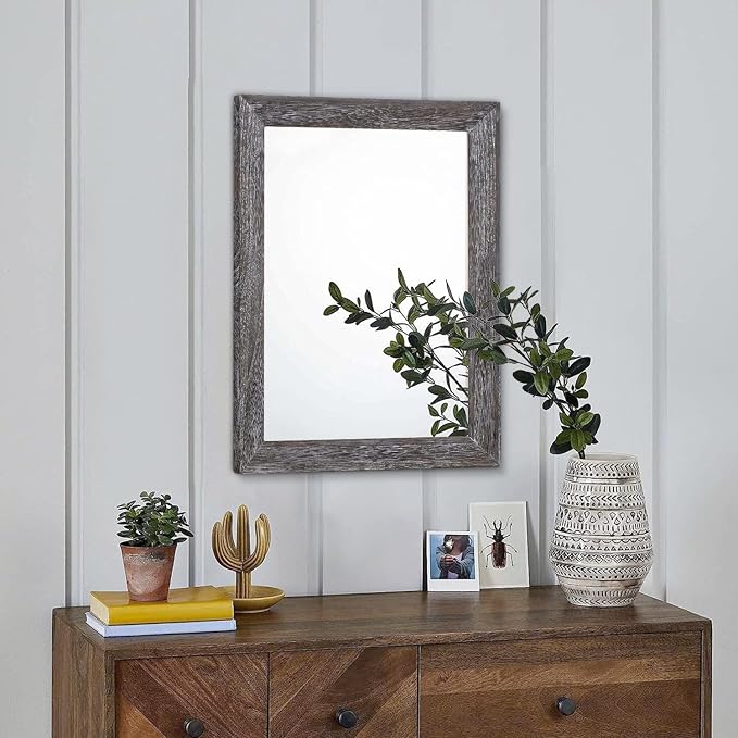 AAZZKANG Wall Mirror with Rectangle Wood Frame Rustic Decorative Hanging Mirrors for Bedroom Bathroom Living Room Home Office Small