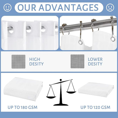 Furlinic Stall Shower Curtain No Hook with Snap in Liner,Waffle Weave Waterproof Bathroom Curtains with See Through Top Window & Weighted Magnets,White,54x80 Inch