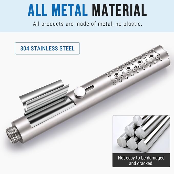 G-Promise All Metal Round 3 Function Handheld Shower Head(Brushed Nickel) | All Metal Construction, 3 Function Modes with Massage, Modern Look, Push Switch, Easy Installation