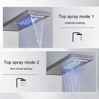 AlenArt Shower Panel LED Shower Tower System with Rainfall Waterfall Shower Head, 4 Body Massage Jets,Hand Shower Sprayer and Tub Spout Stainless Steel, Brushed Nickel