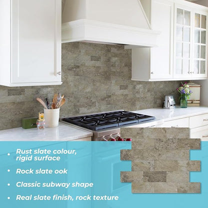STICKGOO 10-Sheet Subway Tile Peel and Stick Backsplash, Rust Slate | Stick on Kitchen Backsplash, Waterproof, Self Adhesive PVC Wall Tiles for Kitchen, Bathroom, Fireplace