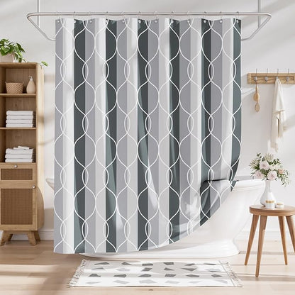 AmazerBath Shower Curtain Grey-Purple, Geometric Multi Color Block Cloth Shower Curtain Sets with 12 Shower Curtain Hooks, Washable Farmhouse Fabric Polyester Bathroom Shower Curtains, 72x72 Inches