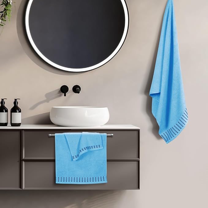 Ultra Soft 3 Pack Cotton Towel Set, Contains a Bath Towels 28x55 inch, a Hand Towels 16x24 inch & a Wash Cloths 12x12 inch, Ideal Everyday use, Compact & Lightweight - Sky Blue