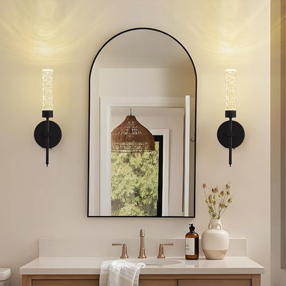Crystal Battery Operated Wall Sconce, Modern Wireless LED Wall Sconces Set of 2 with Remote 3CCT Dimmable Timer, USB Rechargeable Cordless Wall Lights for Living Room Bedroom Bathroom Hallway, Black