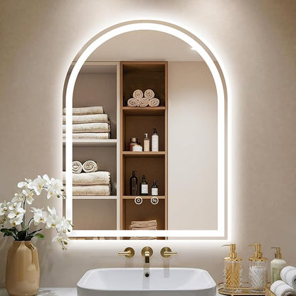 Arched LED Lighted Bathroom Mirror with Lights 24"x32"Smart Anti-Fog | Dimmable 3 Color Modes, Backlit and Front Lit, Memory Function, HD Tempered Glass, Touch Sensor