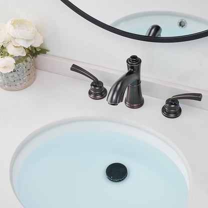 8 Inch Oil Rubbed Bronze Bathroom Faucet Widespread Brass Bathroom Sink Faucet 3 Hole, 2 Handle with Pop up Drain & Pre-Installed Water Hose