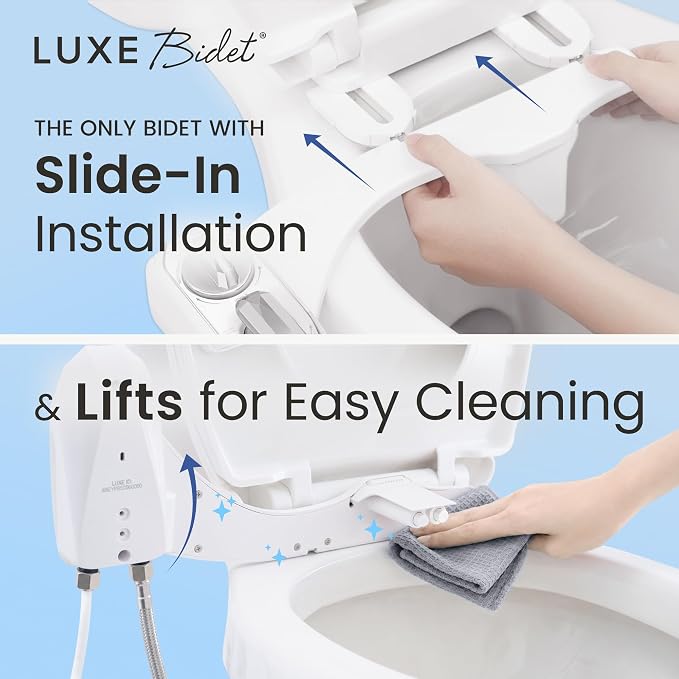 LUXE Bidet NEO 320 PLUS - Warm Water Bidet Attachment for Toilet, Rose Gold | Non-Electric, Warm Water, Dual Nozzle, Slide-In Install, 360° Self-Clean, EZ-Lift to Clean, Feminine & Rear Wash