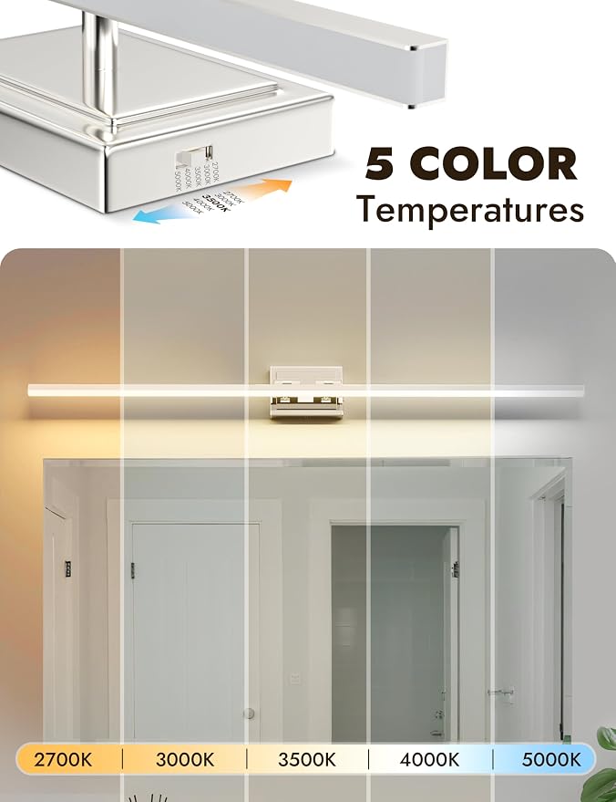 48 Inch Modern Bathroom Light Fixture, 30W 5CCT Dimmable LED Chrome Bathroom Vanity Lights Over Mirror, Vanity Lights for Bathrooms Restroom Mirror- ETL Certified