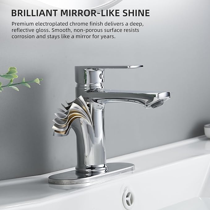 BELZ Chrome Bathroom Faucet, Lead-Free 1 or 3 Hole (4") Vanity Sink Faucet | NSF372 Compliant, Anti-corrosion Coating, 6'' Single Handle Sink Faucet with pop-up drain & hot/cold hoses, Easy DIY Install