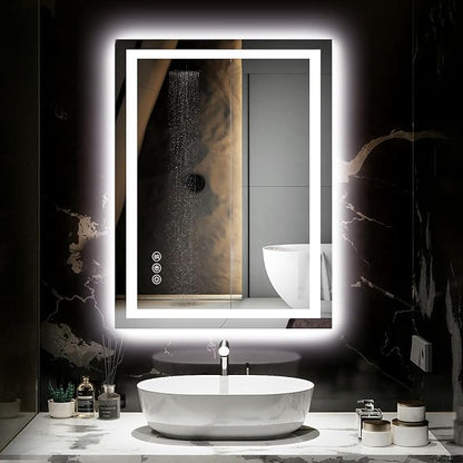 Hivone 24"X32" LED Bathroom Mirror with Lights, Anti-Fog, Dimmable, Backlit + Front Lit, Smart Bathroom Vanity Mirror, Memory Function, Shatterproof, Tempered Glass (Horizontal/Vertical)