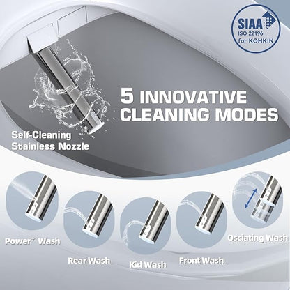 Tadashi Bidet Toilet Seat Elongated, Heated Toilet Seat, Instant Warm Water & Dryer, Feminine & Rear Wash, Self-Clean Nozzle, Slow Close Lid, Child/ECO/Silent Mode