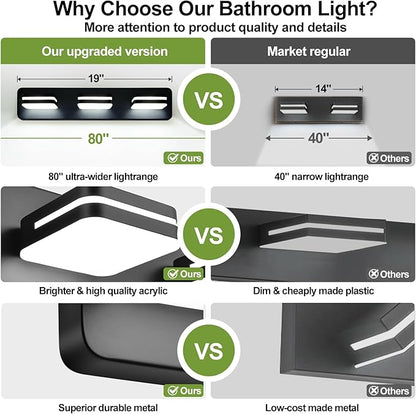 360° Rotate LED Dimmable Bathroom Vanity Light Fixtures, 1300LM Acrylic Matte Black Vanity Lights for Bathroom, Modern Wall Lighting Fixtures Over Mirror Kitchen Living (Natural White Light 5000K)