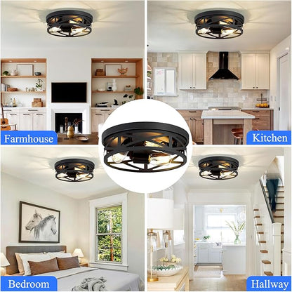 Flush Mount Ceiling Light Fixture,3-Light Ceiling Light Fixture,Black Hallway Light Fixtures Ceiling,Light Fixtures Ceiling Mount for Kitchen,Farmhouse,Hall,Bedroom,Bathroom (1 Pack)