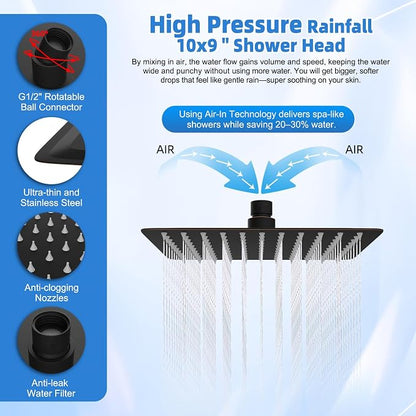Metal 10" Rain Shower Head with Handheld, 10-Mode with Filter, Easy Reach | Oil Rubbed Bronze, High-Pressure Rainfall Showerhead, 4-Way Diverter Pause Mode, Adjustable 16" Extension Arm/71" Hose/Holder