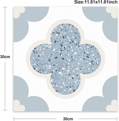 Peel & Stick Floor Tiles Self Adhesive Vinyl Flooring 11.8" x 11.8", DIY Tile Stickers for Kitchen Living Room Waterproof Removable Terrazzo Look Blue PP Material 10 Sheets