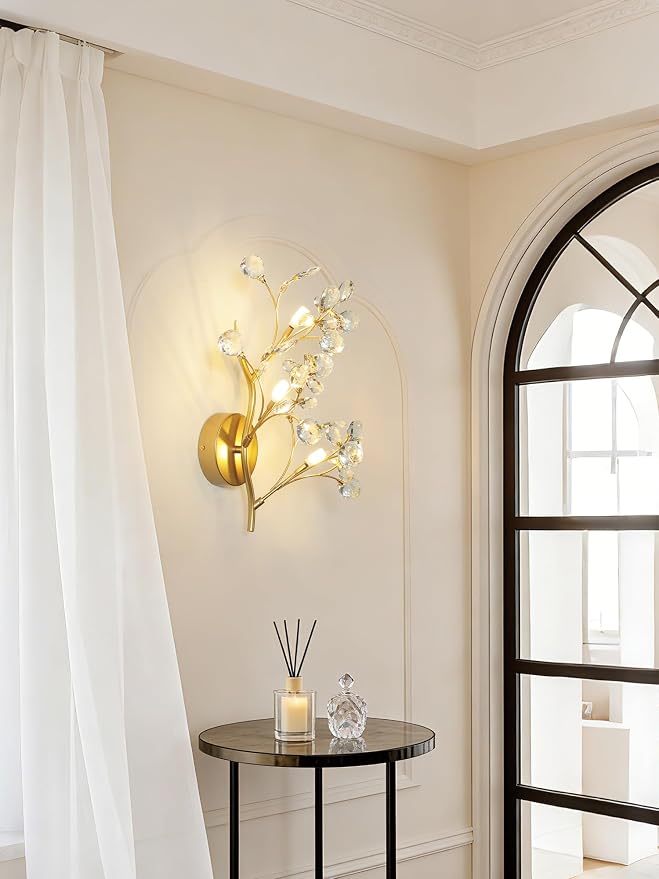 3-Light Gold Crystal Wall Sconce ModernVanity Light for Living Room BedroomHallway Bathroom Dressing Table