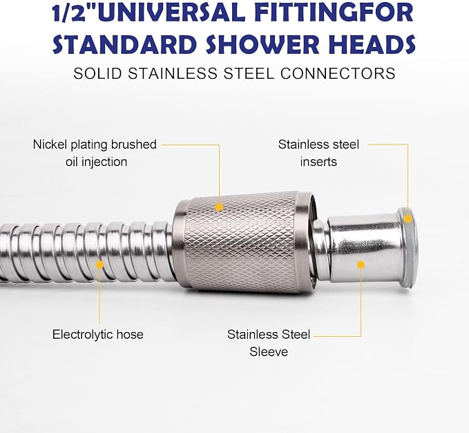 98" Brushed Nickel Shower Hose Replacement Handheld Kink Free Stainless Steel Shower Head Wand Hose Extension Extra Long with Brass Insert and Nut, Durable & Flexible for Pet Bathing Cleaning