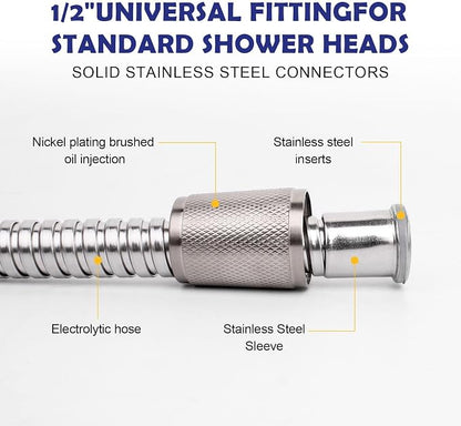 98" Brushed Nickel Shower Hose Replacement Handheld Kink Free Stainless Steel Shower Head Wand Hose Extension Extra Long with Brass Insert and Nut, Durable & Flexible for Pet Bathing Cleaning