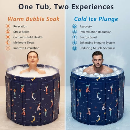 Portable Bathtub for Adult, Foldable Soaking Bathtub for Hot SPA&Ice Bath, Foldable Small Bathtub collapsible bathtub for Bathing, 6-layer Insulated portable tub,Space-saving (Blue Fish 31.5X26.6 IN)
