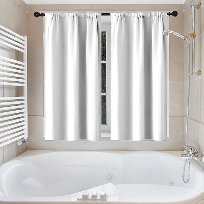 Shower Curtain Set, for Bathroom Decor 72" x 72", Modern White | White Waffle Textured Solid Waffle Textured Cloth Waterproof Matching Window Shower Curtain 36 x 30 Inches