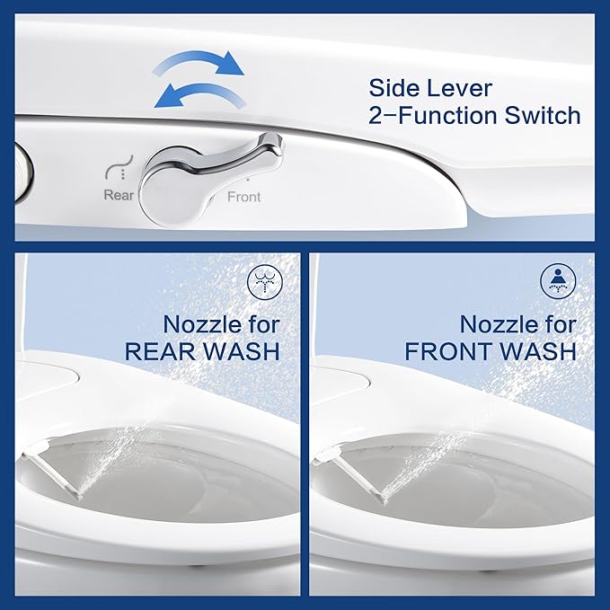 Bidet Seat for Elongated Toilet Seat Non-Electric Soft Close with Quick Release Hinges for Easy Clean Dual Nozzle Front and Rear Wash(PG303A)