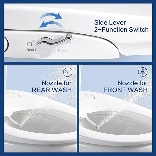 Bidet Seat for Elongated Toilet Seat Non-Electric Soft Close with Quick Release Hinges for Easy Clean Dual Nozzle Front and Rear Wash(PG303A)