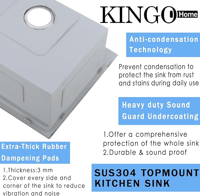 KINGO HOME Drop in Bar Sink,20 x 21 Inch Single Bowl Small Kitchen Sinks,304 Stainless Steel Topmount Wet Bar Prep Sink With Grid&Drainer&Cutting Board