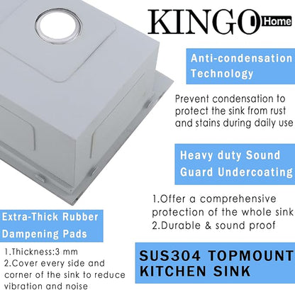 KINGO HOME Drop in Bar Sink,20 x 21 Inch Single Bowl Small Kitchen Sinks,304 Stainless Steel Topmount Wet Bar Prep Sink With Grid&Drainer&Cutting Board