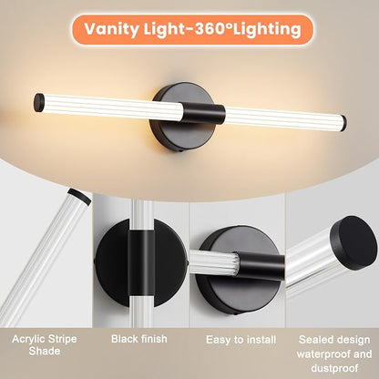 Wall Sconces Set of 2 Hardwired LED Vanity Light Black 23" | Dimmable 5CCT LED Bathroom Light Fixtures, 360° Full Lighting, Modern Vanity Light Bar for Bathroom Mirror