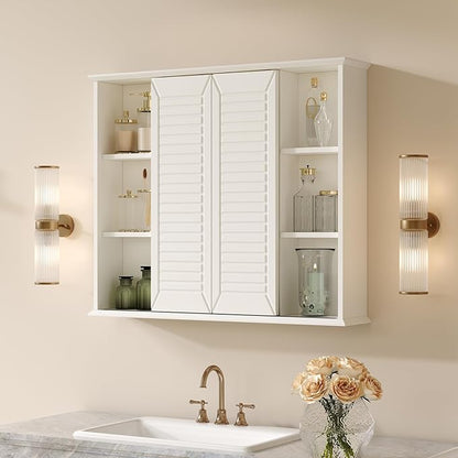 Bathroom Medicine Cabinet Mirror 28.3 x 23.8 inch Bathroom Mirror with Storage Wall Mounted Medicine Mirror Cabinet Wood Organizer with 2 Door Surface Mount Farmhouse Storage Cabinet