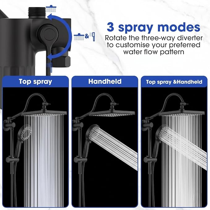 12" Filtered Shower Head with Handheld Rain Shower Head with Filters | Shower Filter Head for Hard Water,High Pressure,Dual Rainfall Shower Heads with Adjustable Extension Arm & Slide Bar,Black