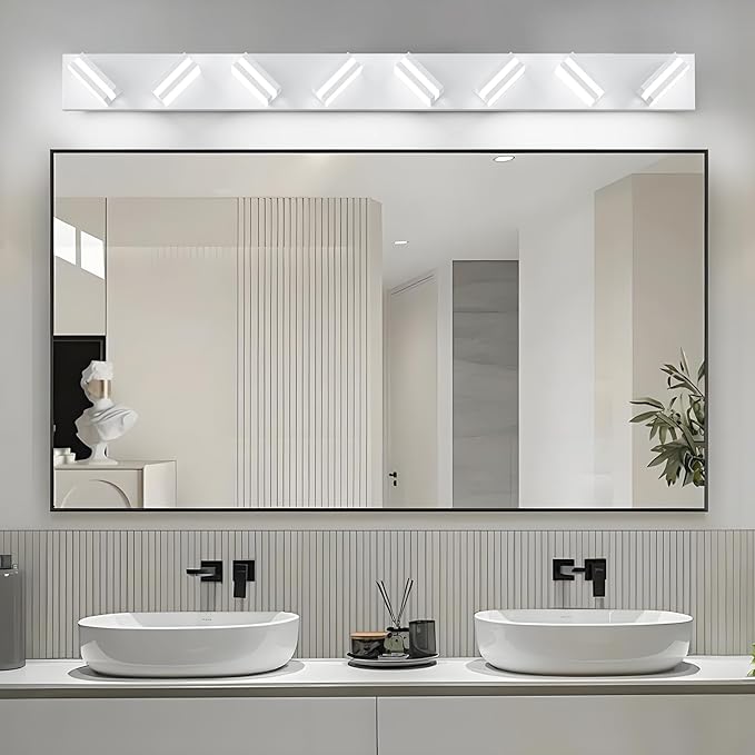 IZORRO LED Modern Bathroom Lights Fixtures(8-Light,Dimmable),Matte White Acrylic Wall Lighting,Vanity Lights for Bathroom Over Mirror - 6000k 46In （No Assembly Required）