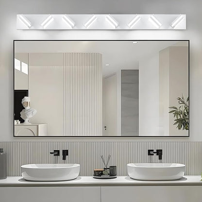 IZORRO LED Modern Bathroom Lights Fixtures(8-Light,Dimmable),Matte White Acrylic Wall Lighting,Vanity Lights for Bathroom Over Mirror - 6000k 46In （No Assembly Required）