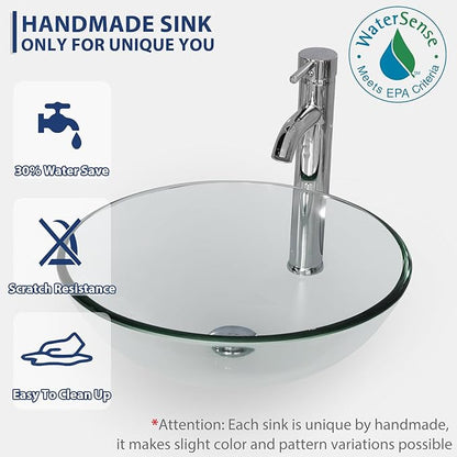 eclife 72" Modern Bathroom Vanity Sink Combo Freestanding Cabinet with Small Side Cabinet, Clear Round Glass Vessel Sink, Water Save Faucet, Drain (Black+A16)
