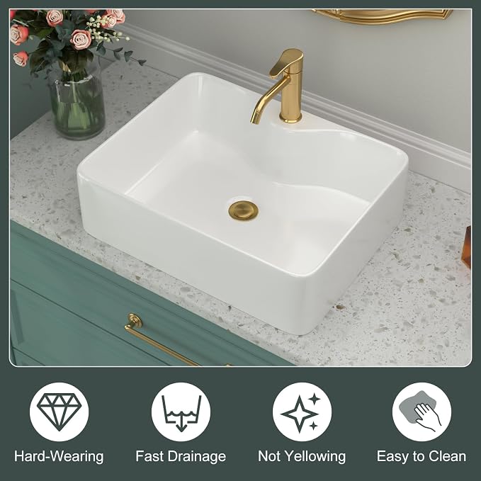 Bathroom Vessel Sink | Beslend 19"x15" Regular White Modern Ceramic Porcelain Above Counter Bathroom Sink Art Basin With Single Hole